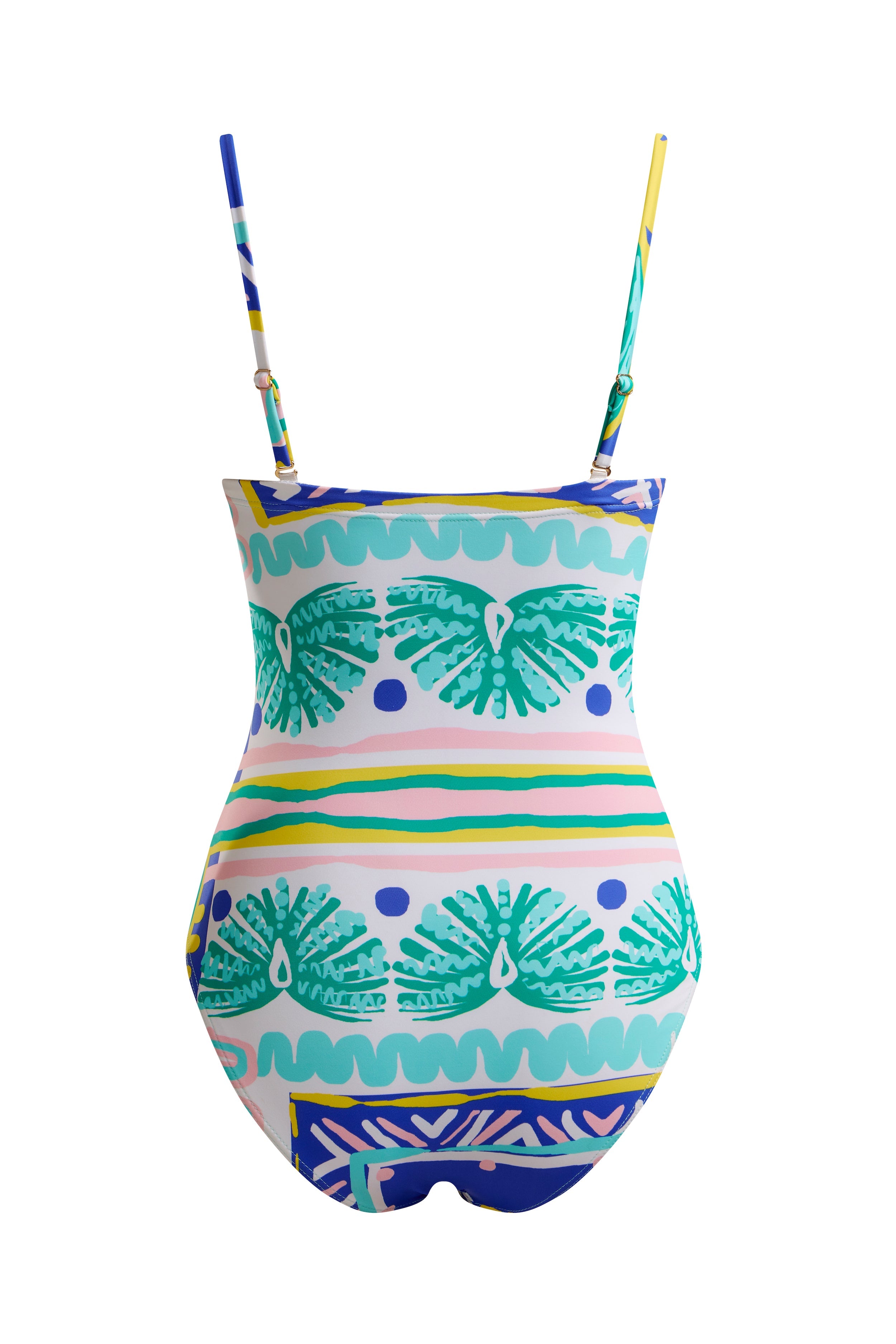 Trim Bandeau Swimsuit Blue Palm
