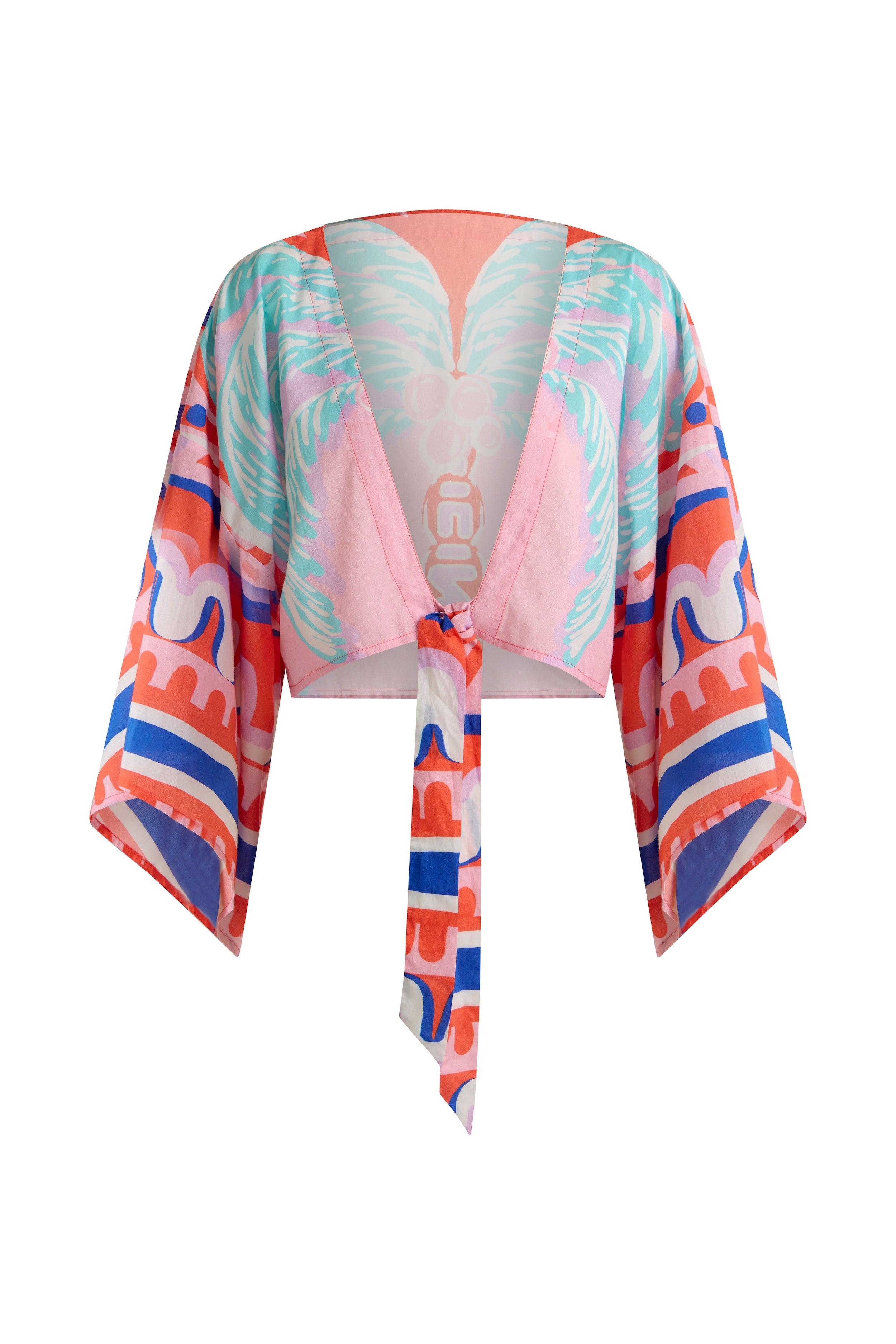 Tie Front Kimono Top Pink Palm