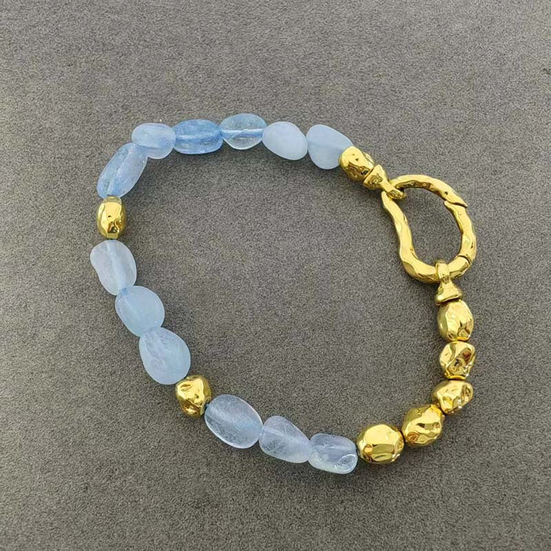 Blue Sapphire Beaded Necklace Bracelet Set Gold Tone Women Vacuum Plated Elegant Fashion Jewelry Versatile