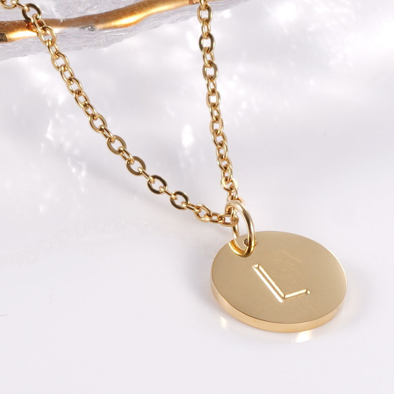 Minimalist Stainless Steel Necklace With Round 26-letter Pendants