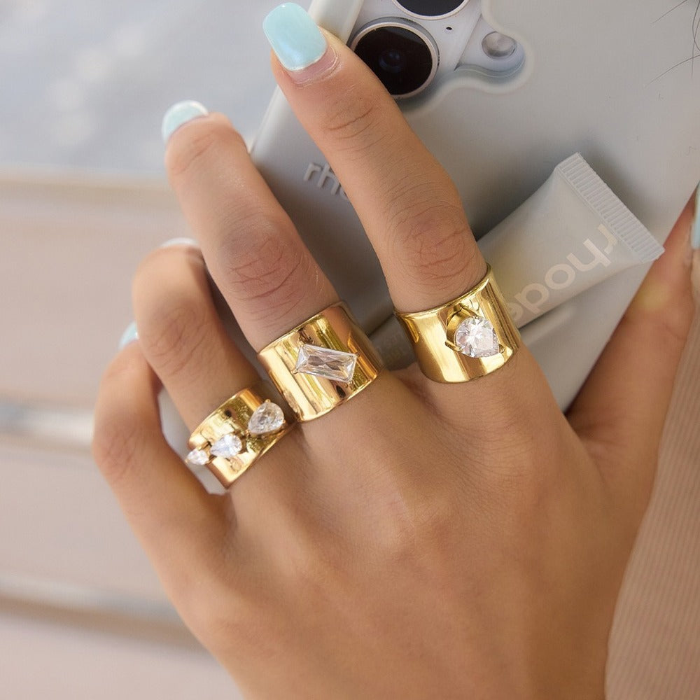 Wide Zircon Open Ring Collection