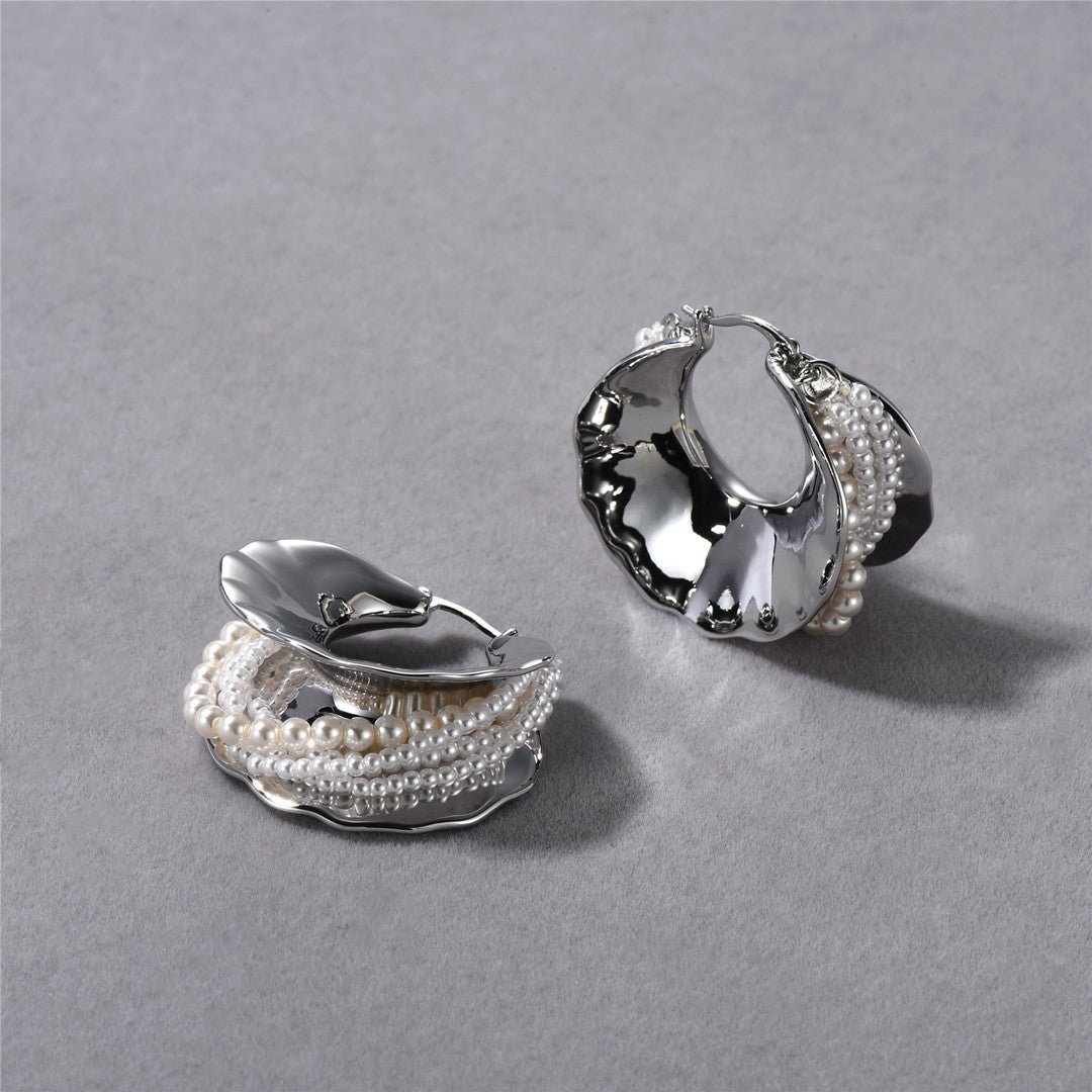 Textured Pearl Hoop Earrings