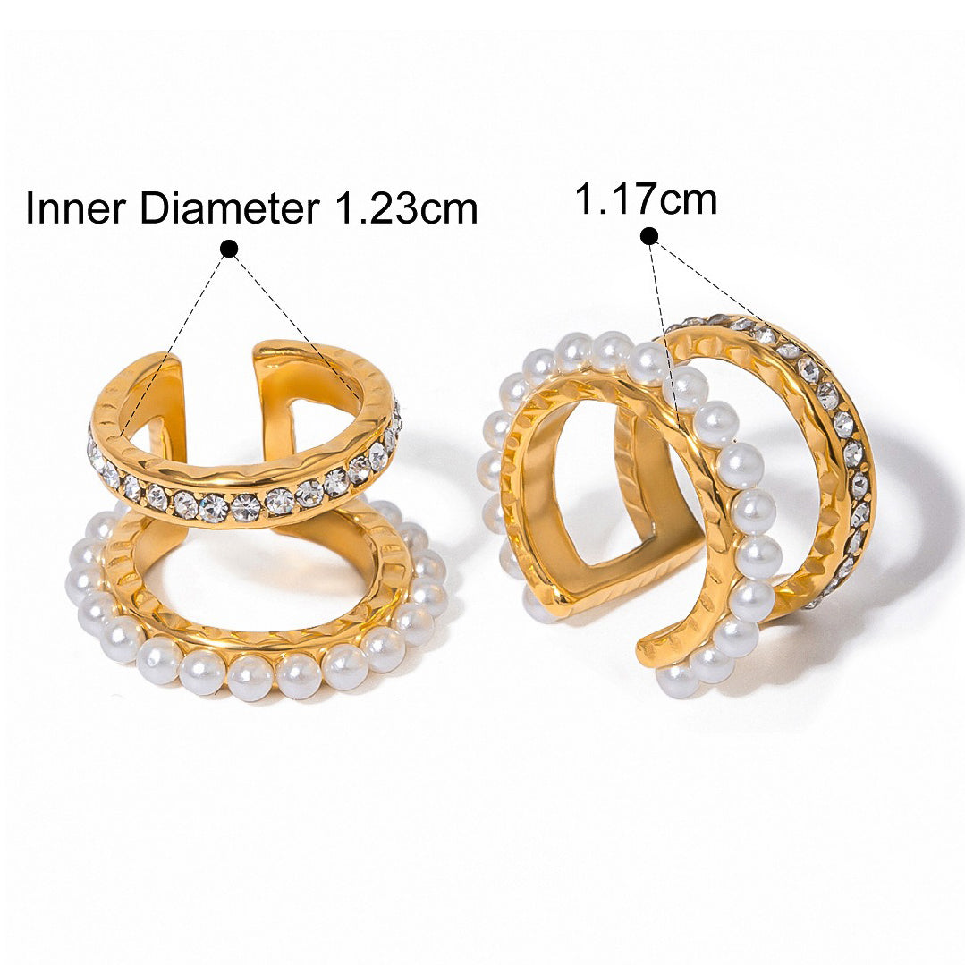 18K gold exquisite and noble double-layer inlaid pearls and diamonds design light luxury style earrings
