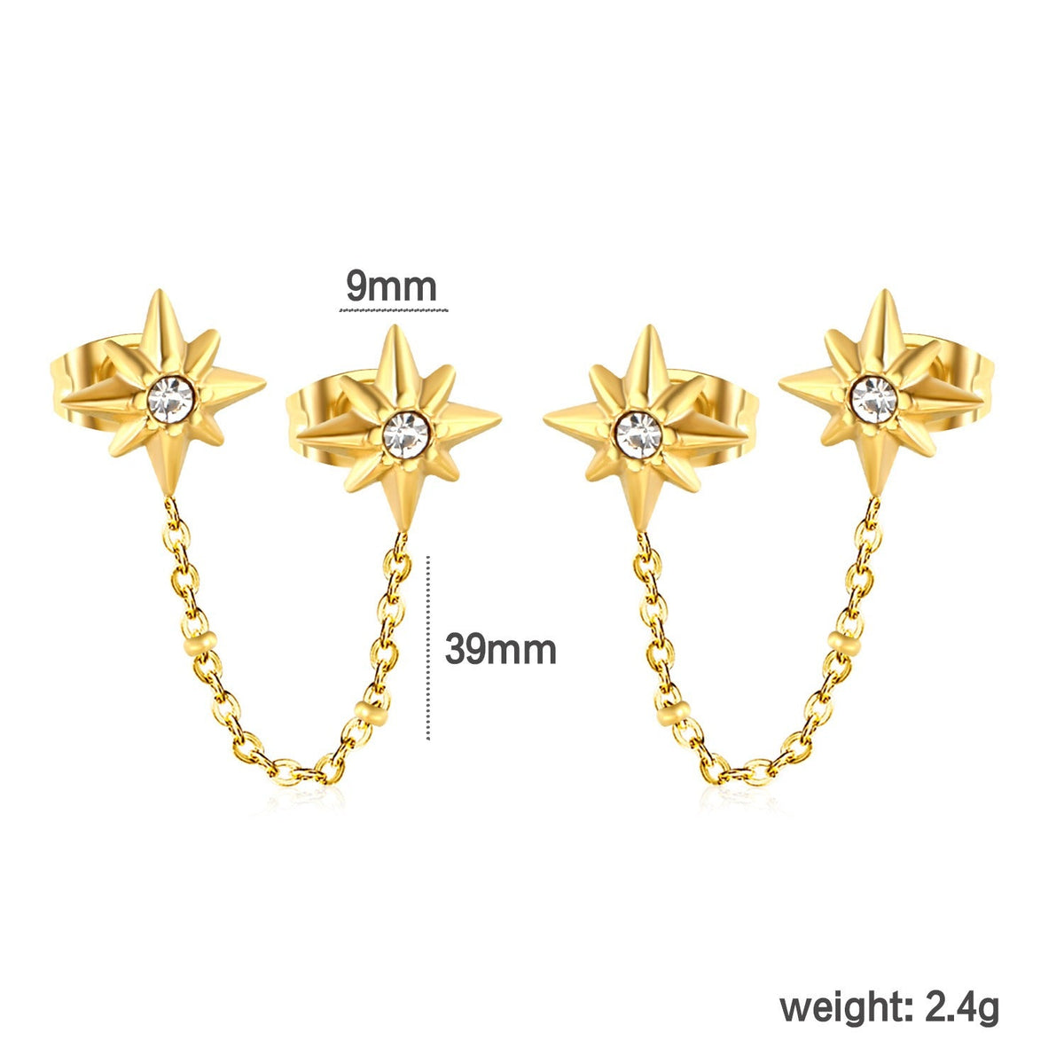 18K gold hollow star-shaped inlaid gemstones with exquisite design and dazzling earrings