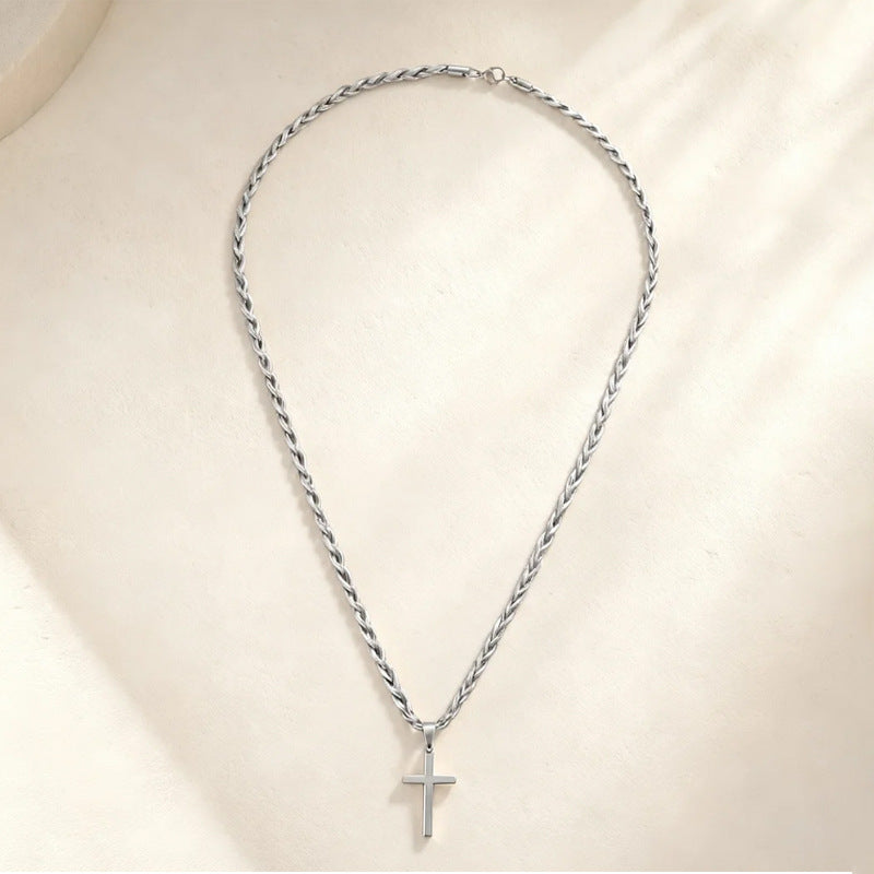 Cross-Border European And American Style Versatile Simple Waterproof Non-Fading Stainless Steel Men's Cross Pendant Necklace With A High-End Feel