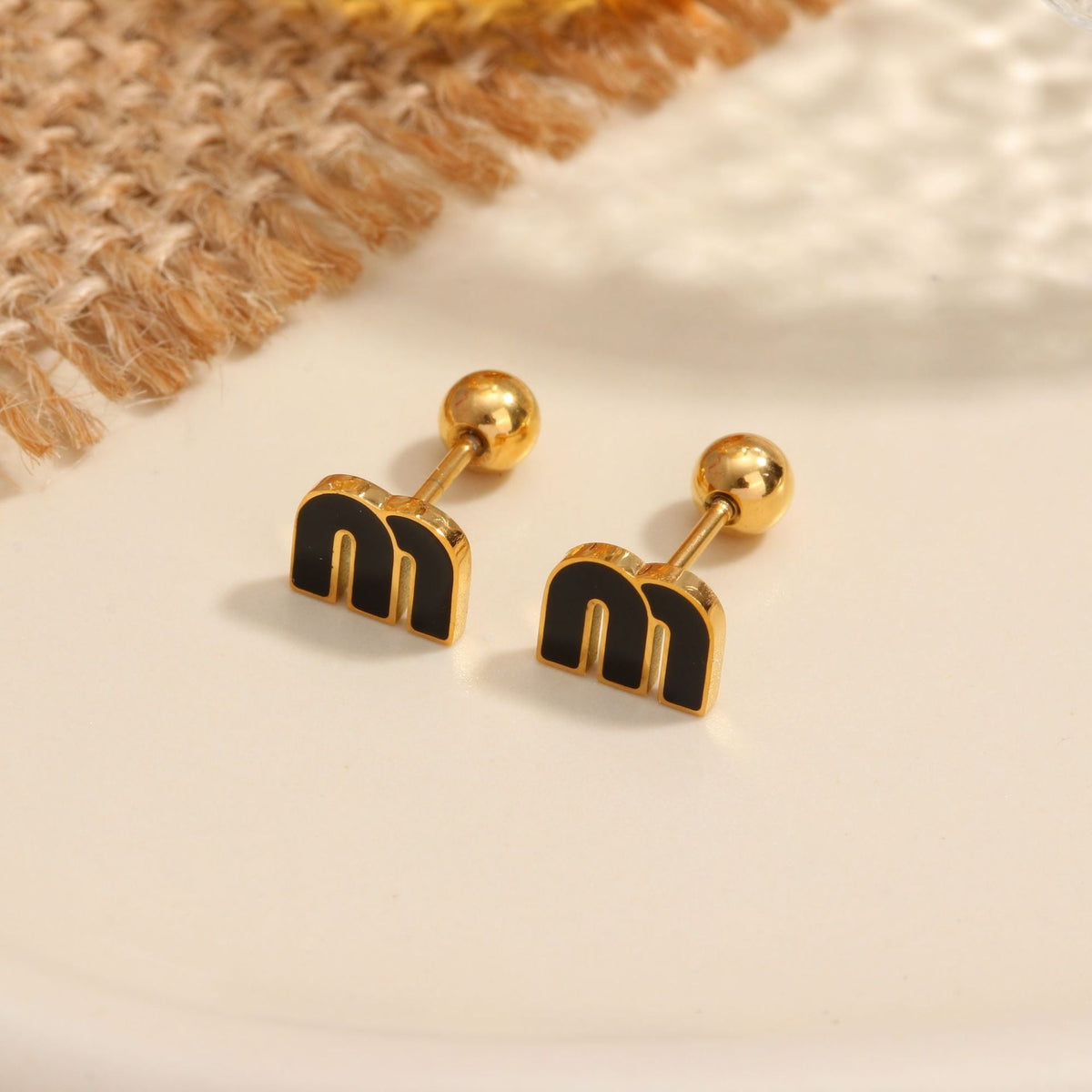 18K gold geometric inlaid gemstone design high-end earrings