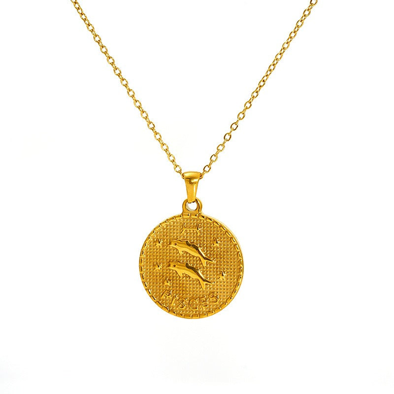 Vintage round constellation pendant 18K gold plated twelve constellation necklace