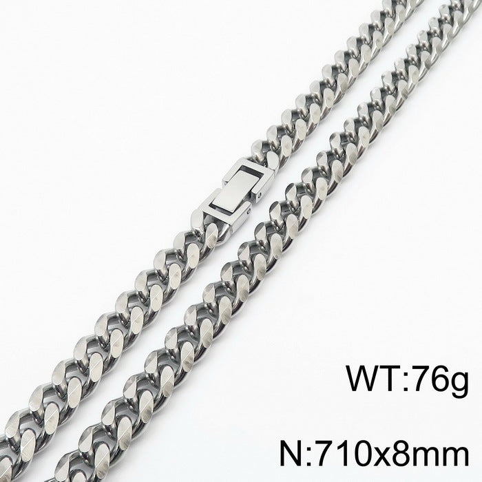 Polished Stainless Steel Cuban Chain Necklace