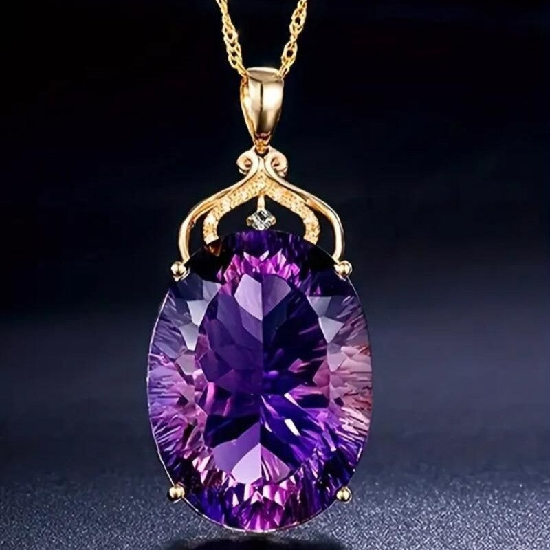 Wholesale Women Amethyst Pendant Necklace, Trendy Viral Dopamine Jewelry, Versatile High-End Sense Purple Crystal Necklace For Ladies