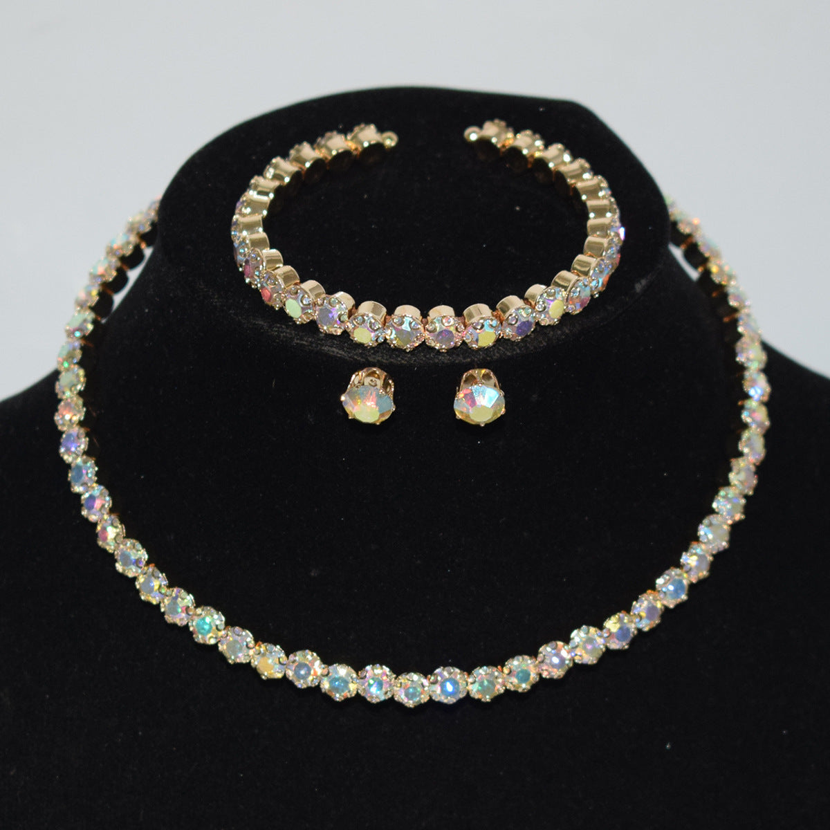 Bridal Accessories Three-Piece Set Wedding Fashion Full Diamond Zircon Water Drop Necklace Earrings Wedding Jewelry Bridal Jewelry