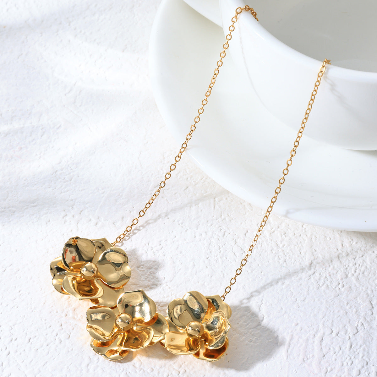 Golden Flower Necklace And Earrings For Women