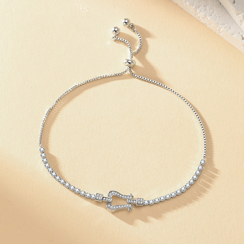 Light Luxury Horseshoe Buckle Bracelet For Women, Niche Designer Stainless Steel Bangle, Sparkly Zircon Versatile Fashion Bracelet Wholesale