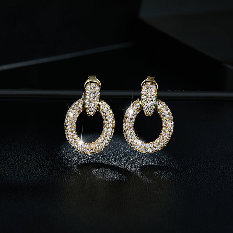 S925 Sterling Silver Gold Plated Moissanite Dangle Earrings Full Pave Circle Drop Earrings With GRA Certificate Luxury Jewelry Gift Box Set