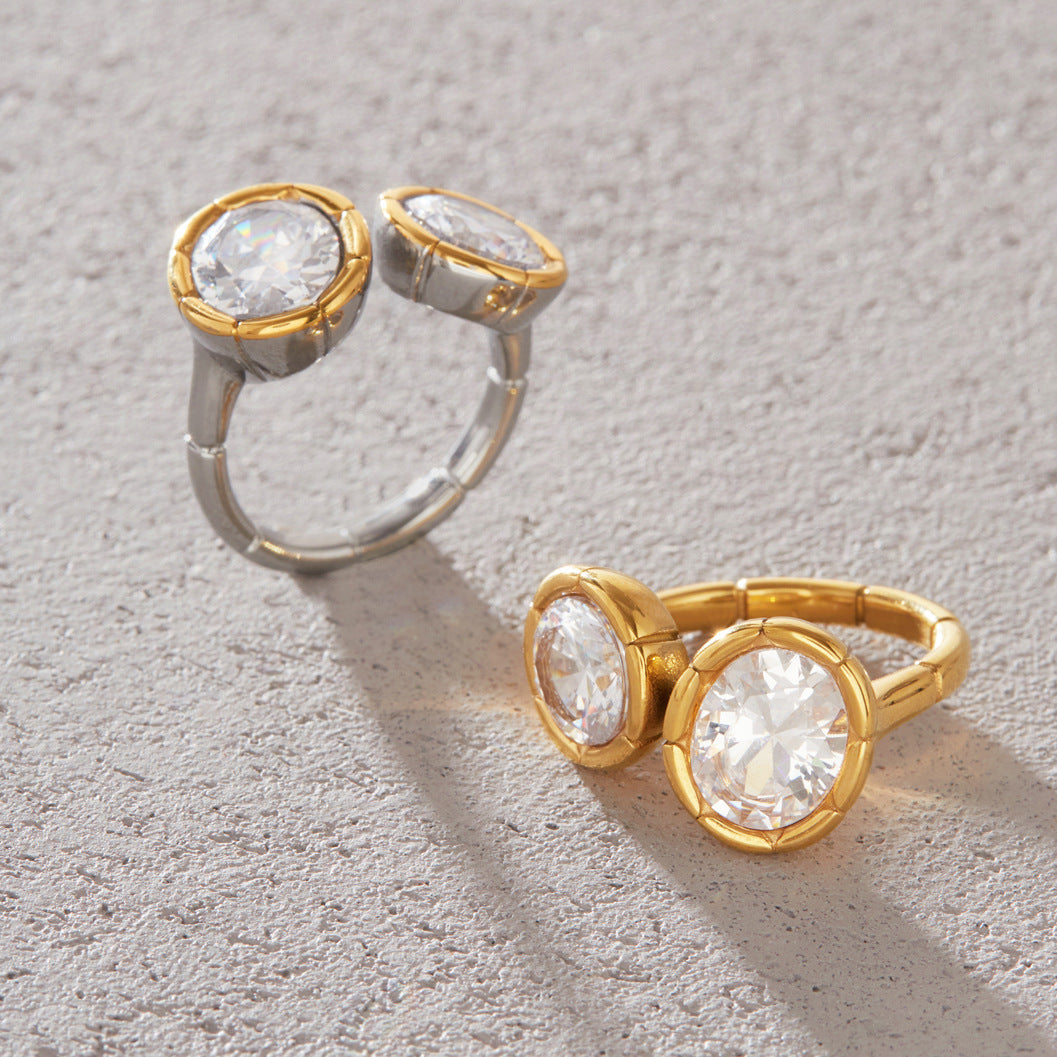 Ribbed Bezel Zircon Open Ring Collection