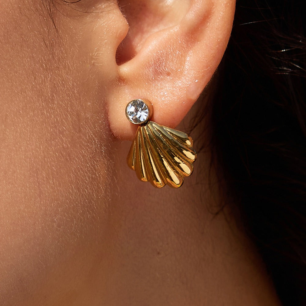 Shell Zircon Stud Earrings