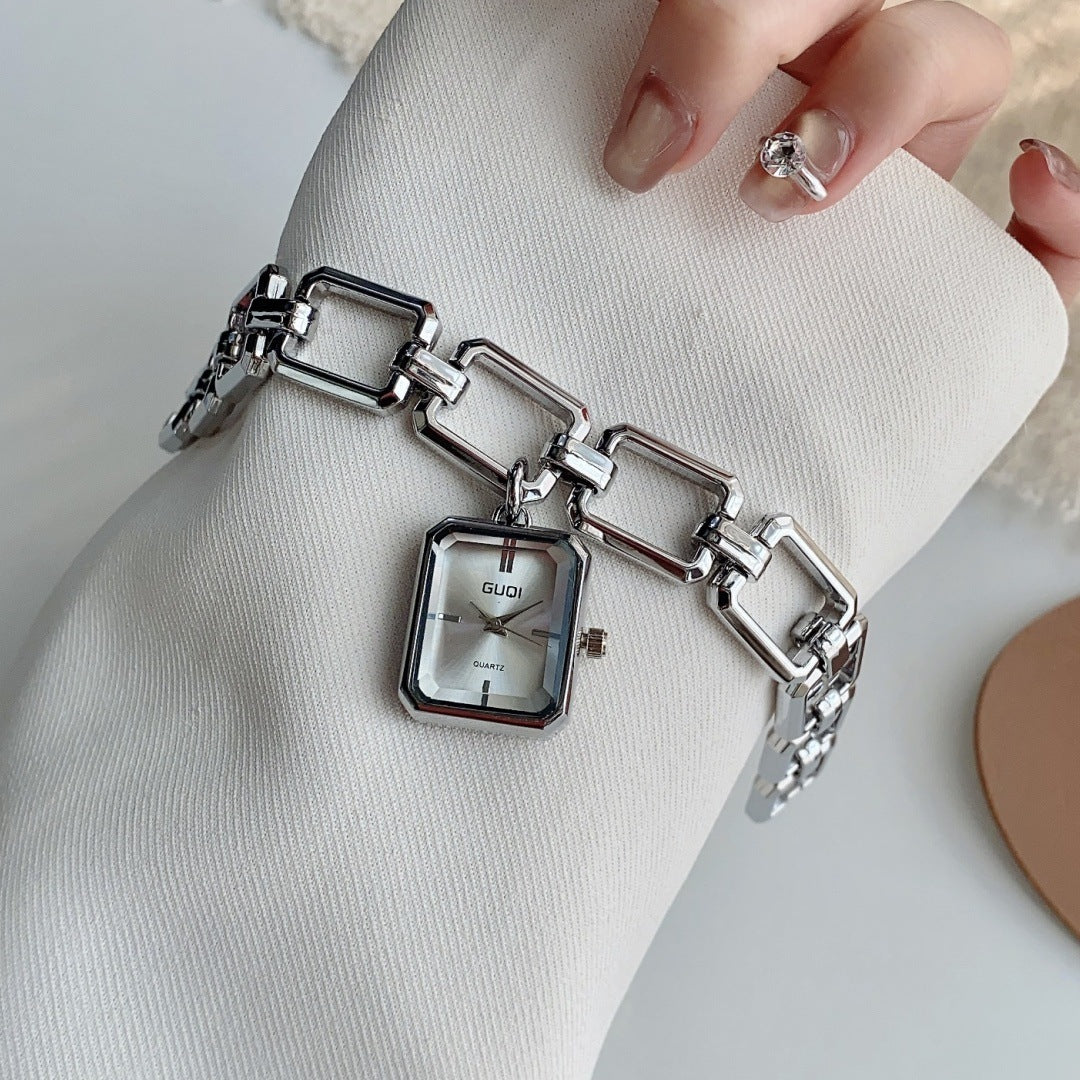 Womens Decorative Watch With Square Pendant And Bracelet Style