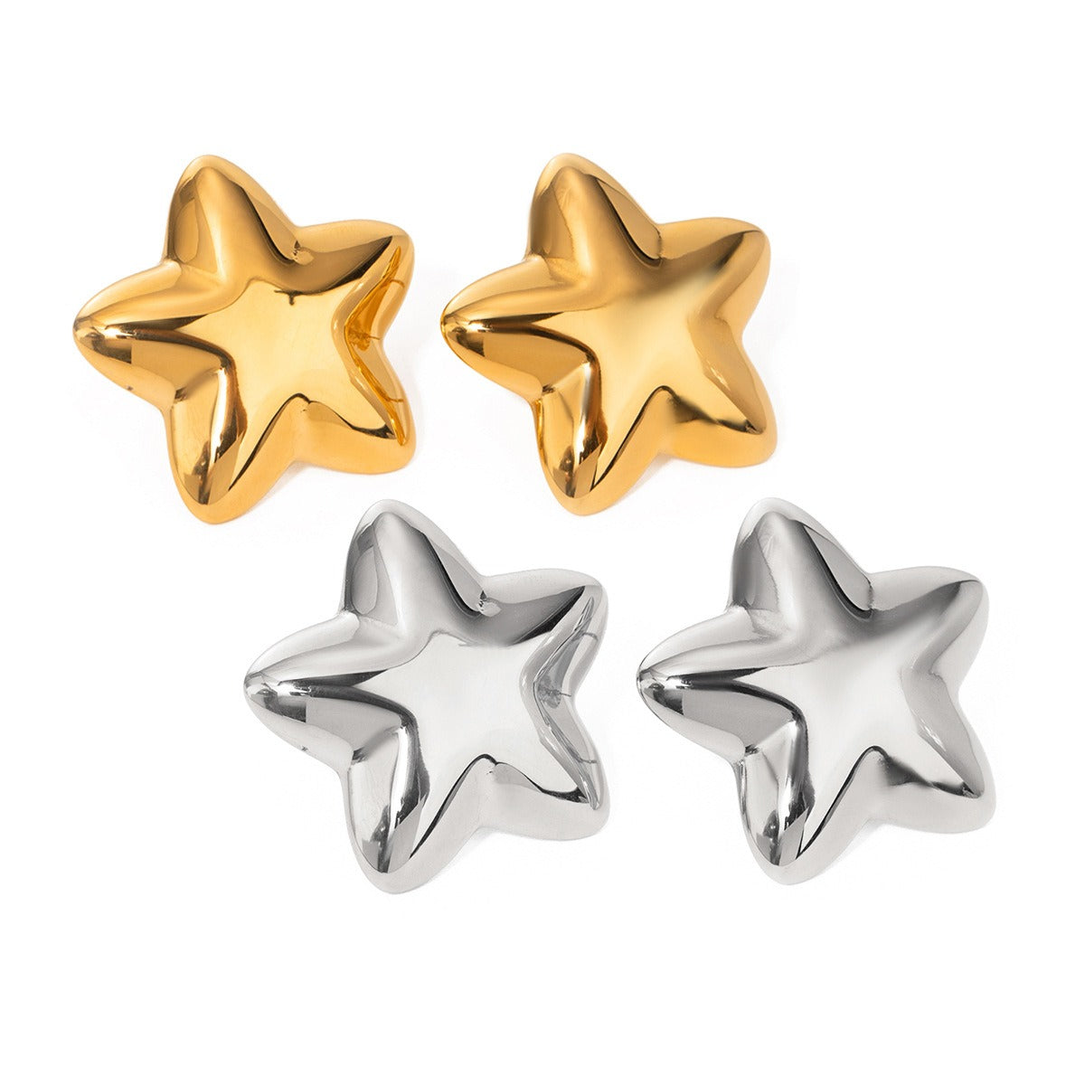 18K gold novel personality chubby five-pointed star design simple style earrings