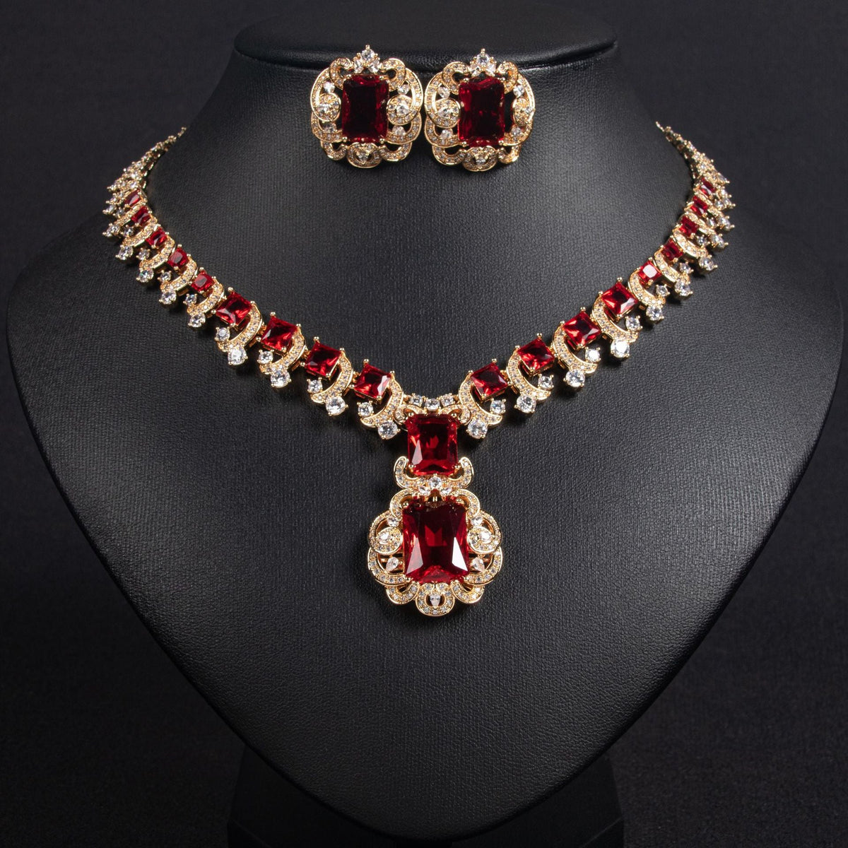 European And American Retro Zircon Necklace Suit Cross-border Jewelry Jewelry High-grade Niche All-match Earrings Necklace Jewelry