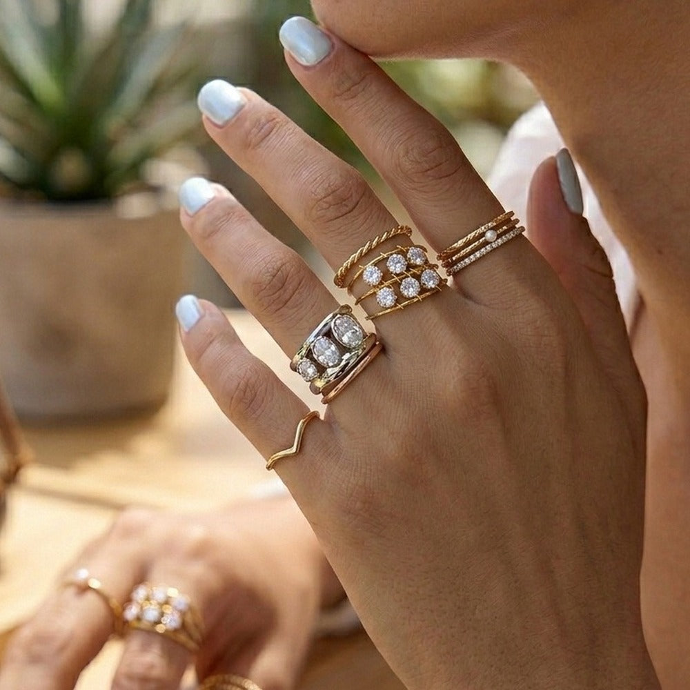 Sliding Zircon Ring Collection