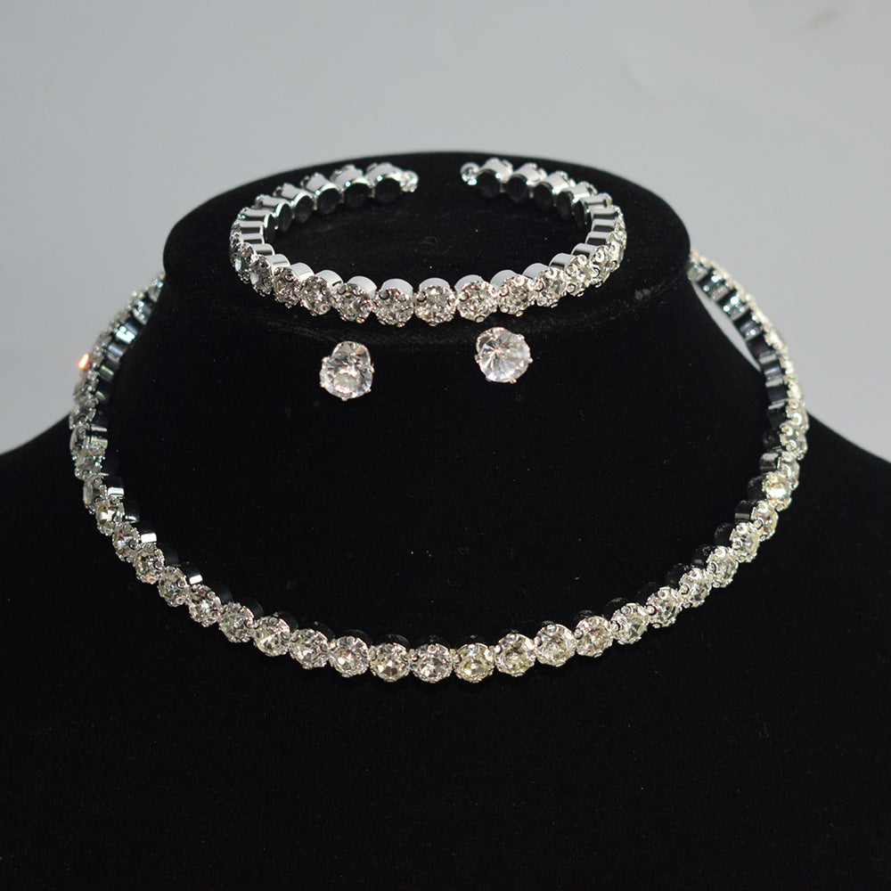 Bridal Accessories Three-Piece Set Wedding Fashion Full Diamond Zircon Water Drop Necklace Earrings Wedding Jewelry Bridal Jewelry