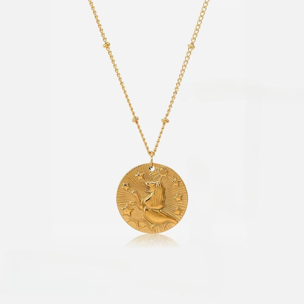 18k gold twelve zodiac necklace coin gold relief necklace