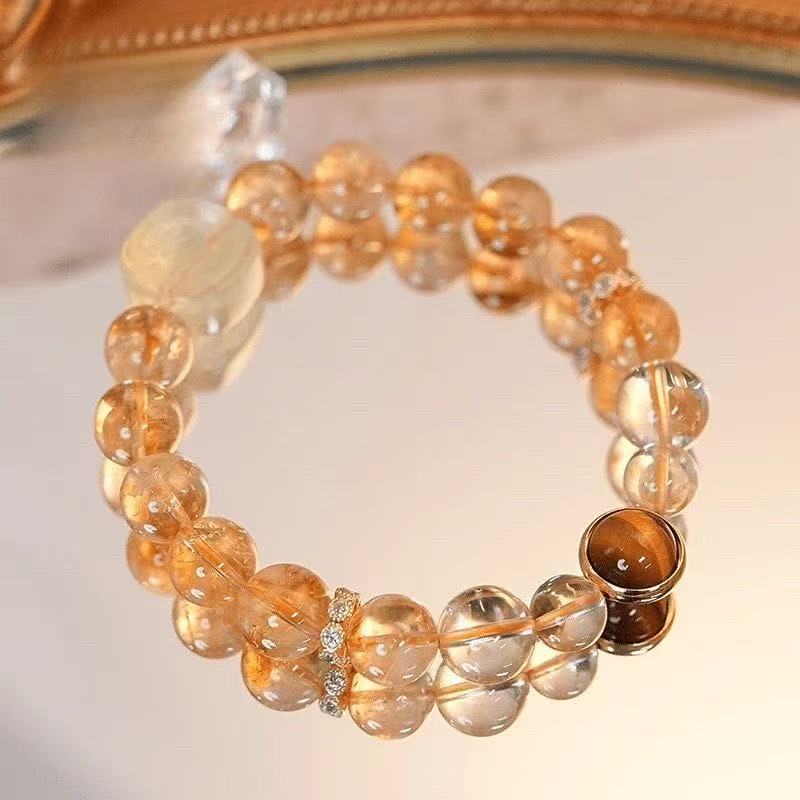 Natural Citrine Smoky Quartz Bracelet Two Tone Beaded Chain Wealth Fortune Energy Jewelry For Women