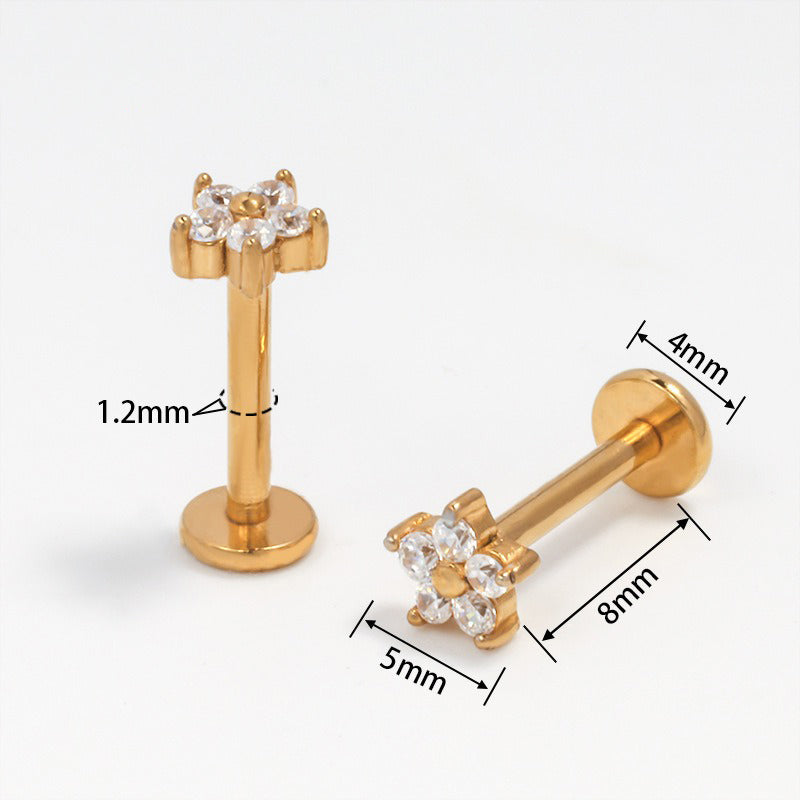 18K gold geometric inlaid gemstones exquisite design dazzling earrings