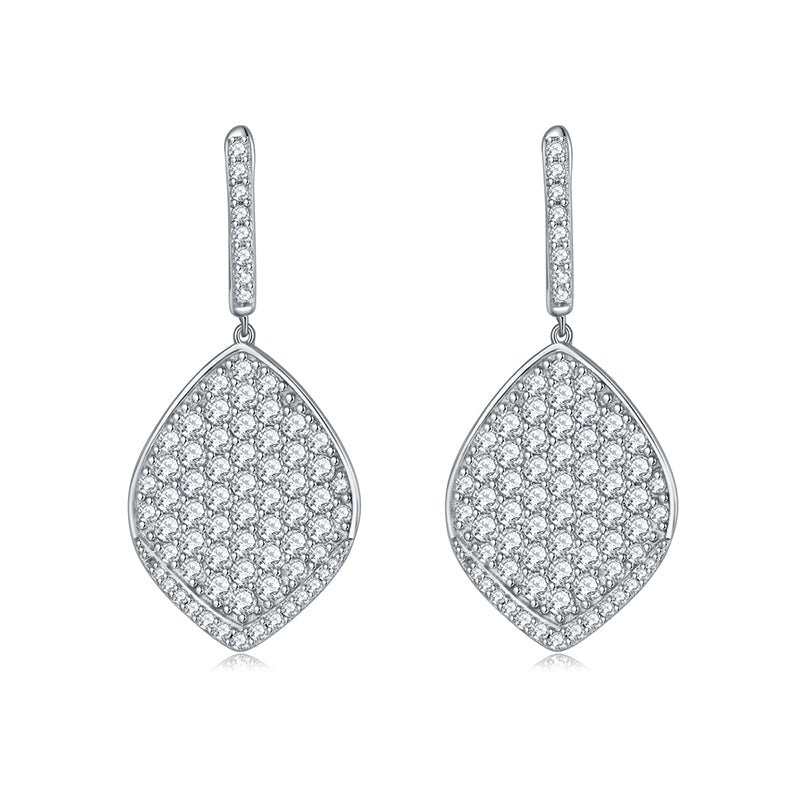 S925 Sterling Silver Platinum Plated Leaf Shaped Pave Moissanite Dangle Earrings Teardrop Drop Earrings With GRA Certificate Luxury Jewelry Gift Box Set