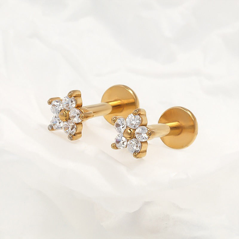 18K gold geometric inlaid gemstones exquisite design dazzling earrings