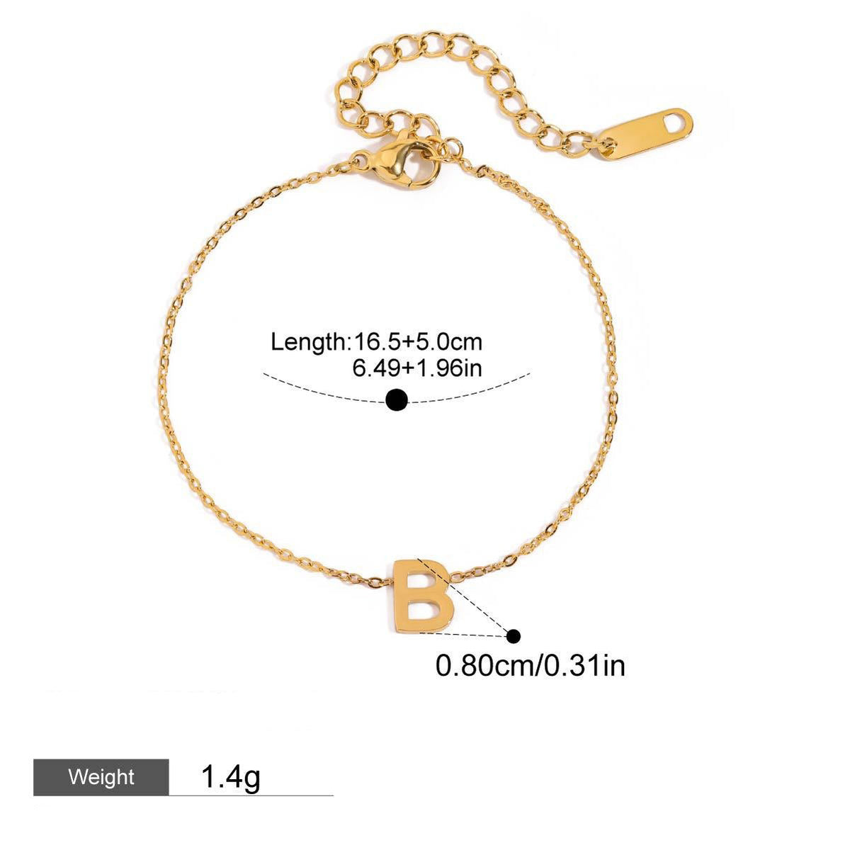 18K gold 26 letters simple and elegant bracelet