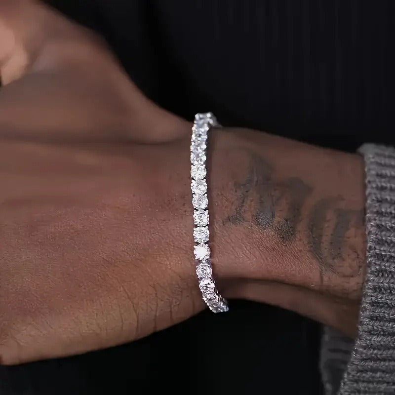 S925 sterling silver plated, fully encrusted with sparkling rhinestones, tennis chain.