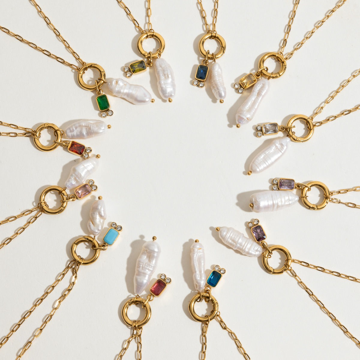 18K gold birthstone with irregular pearl design exquisite dazzling necklace