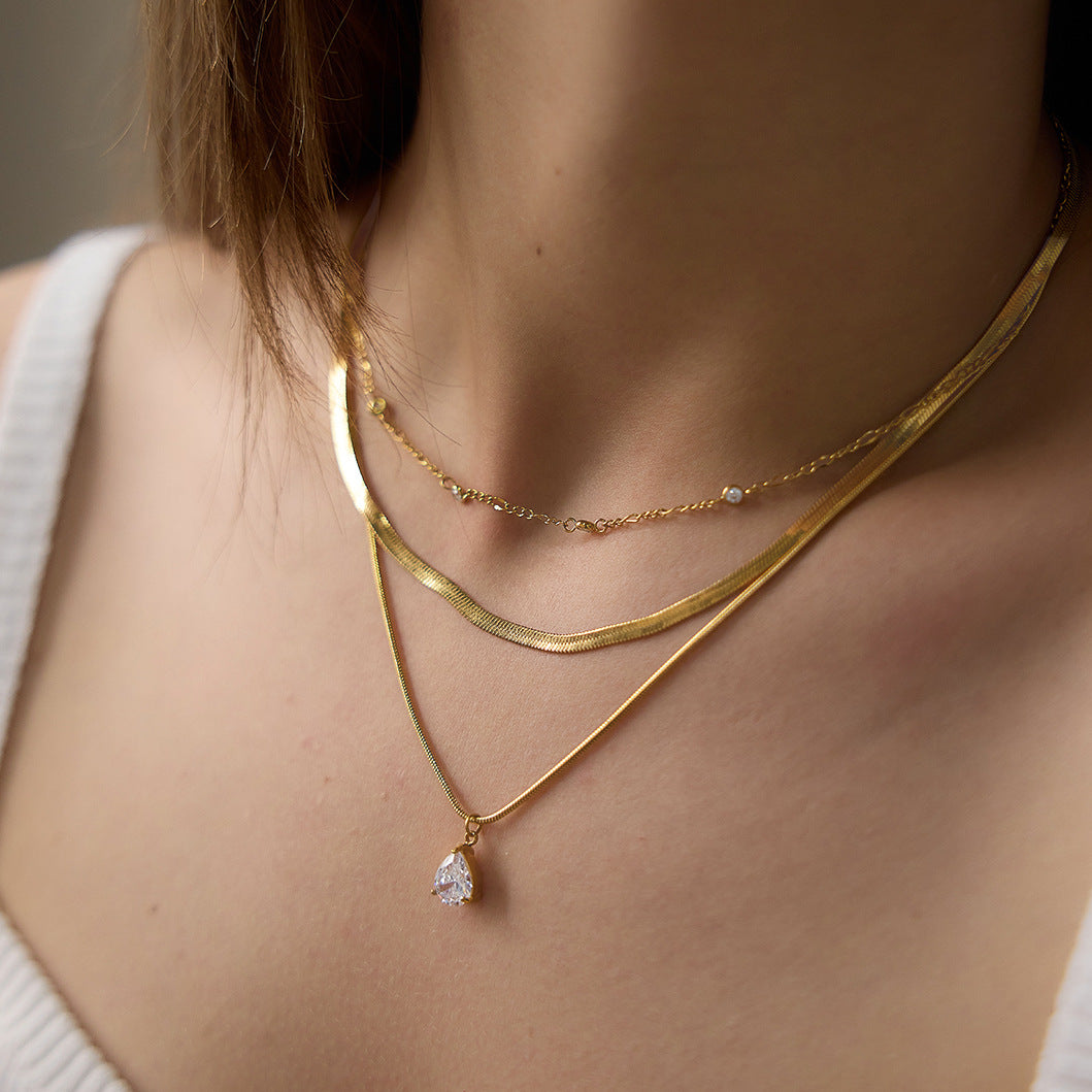 Layered Teardrop Zircon Necklace