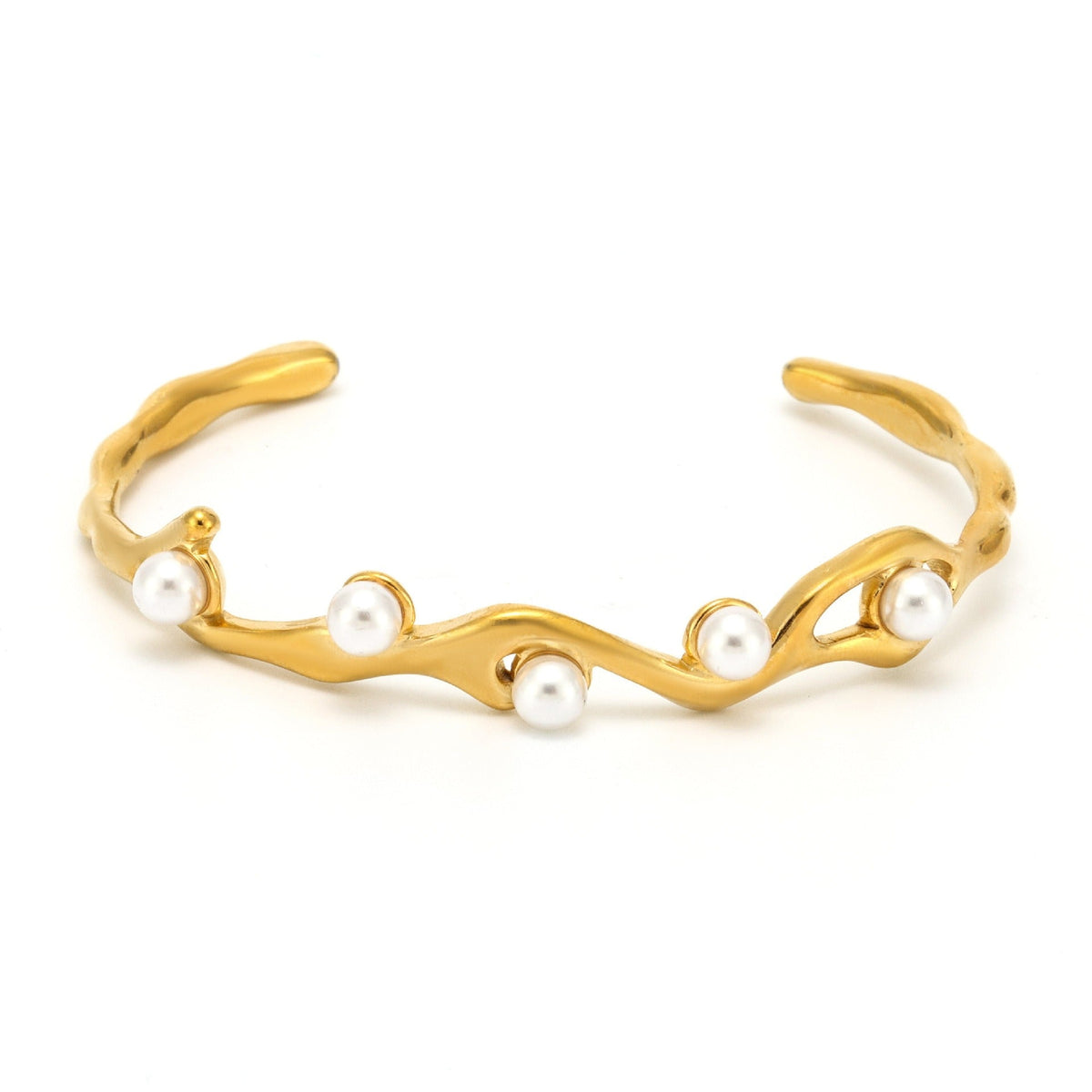 18K gold irregular C-shaped inlaid pearl bracelet with novel and unique design