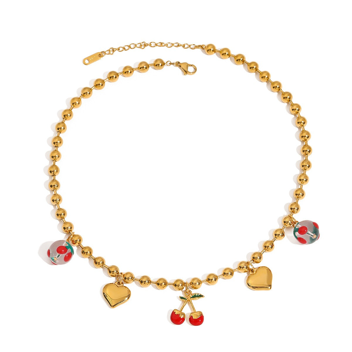 18K gold heart with cherry design exquisite cute necklace