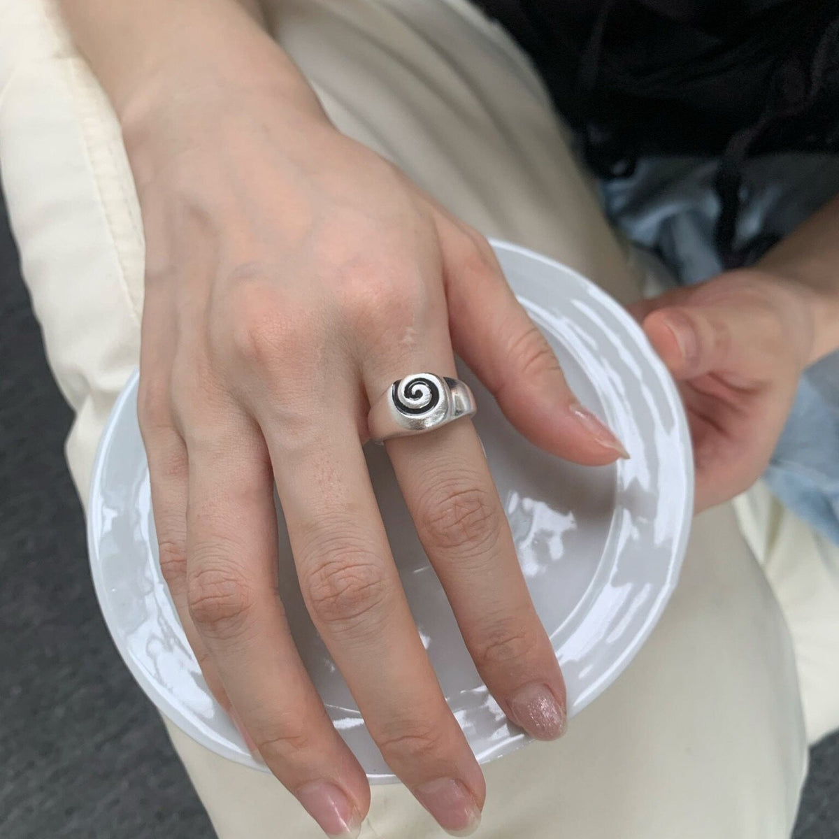 Snail Spiral Line Open Ring For Women, Minimalist Fashion Unique Temperament, Xiaohongshu Viral INS Style Index Finger Band Jewelry