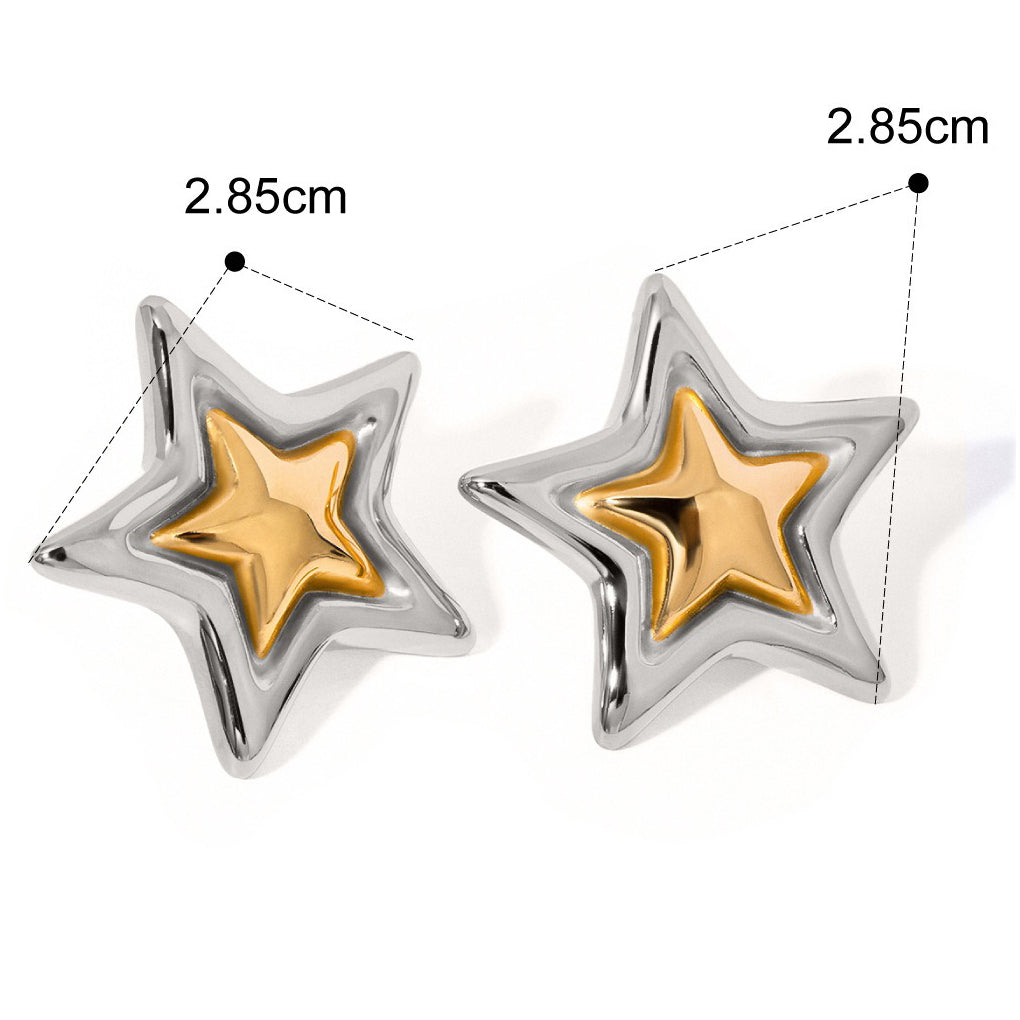 18K gold trendy personality five-pointed star with concave and convex design earrings