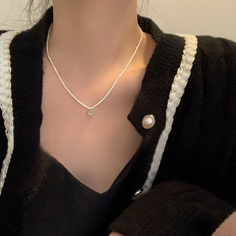 Daily Versatile S925 Sterling Silver Aquamarine Butterfly Necklace For Women, Non-Fading, Niche, High-End, Accessible Luxury Clavicle Chain New