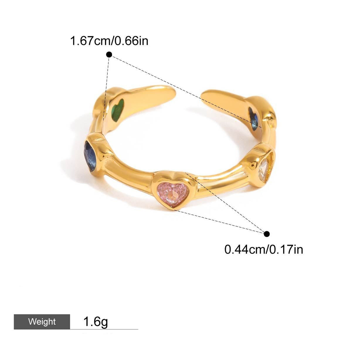 18K gold inlaid heart-shaped gemstone exquisite design open ring