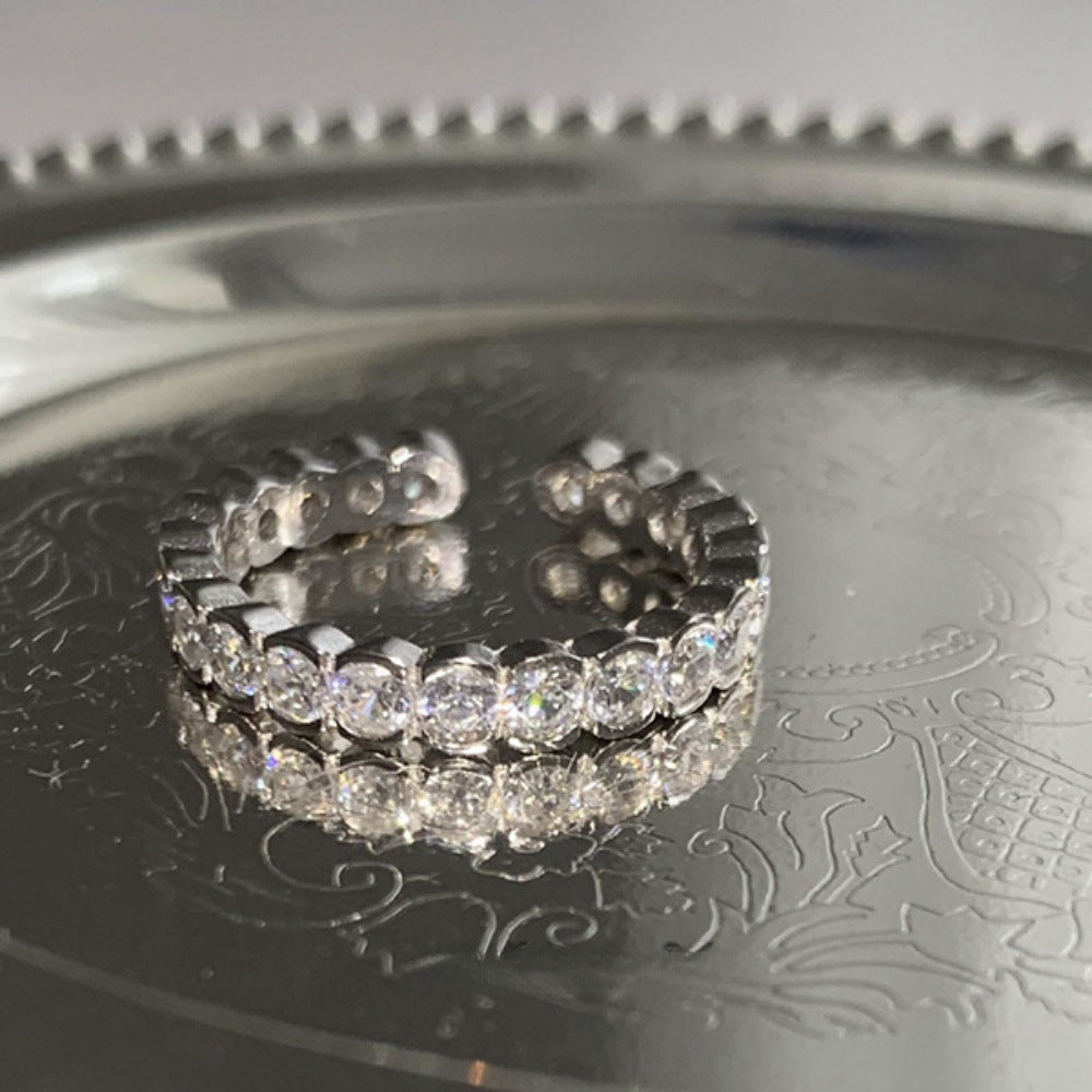 Light Luxury 925 Sterling Silver Plain Band Zircon Ring, Ladies Niche Heavy Craft Stackable Ring, Tarnish Resistant Wholesale