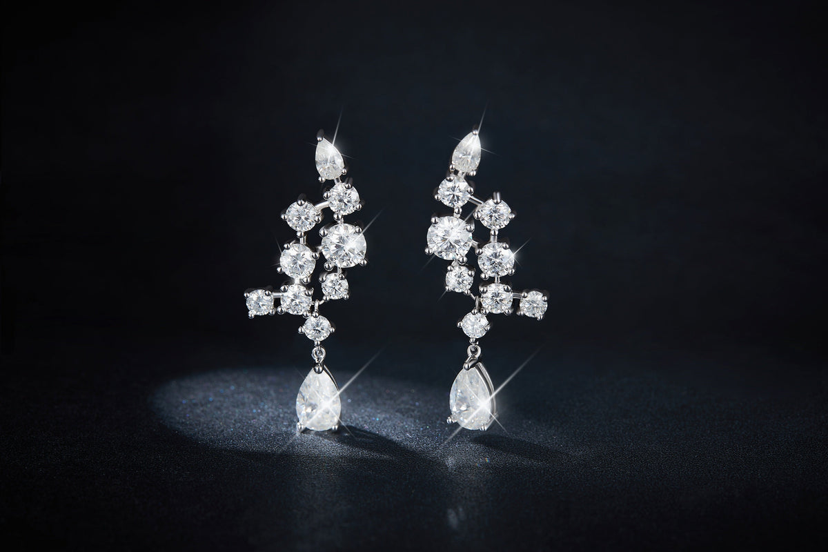 S925 Sterling Silver Pear Cut Moissanite Crawler Earrings 5x8mm Teardrop Climber Dangle With GRA Certificate Platinum Plated Jewelry Gift Box Set