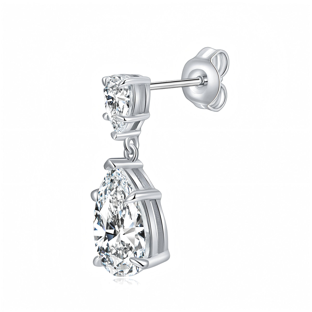 S925 Sterling Silver Pear Cut Moissanite Dangle Earrings 7x11mm Teardrop Double Stone Drop Earrings With GRA Platinum Plated Jewelry Gift Box Set