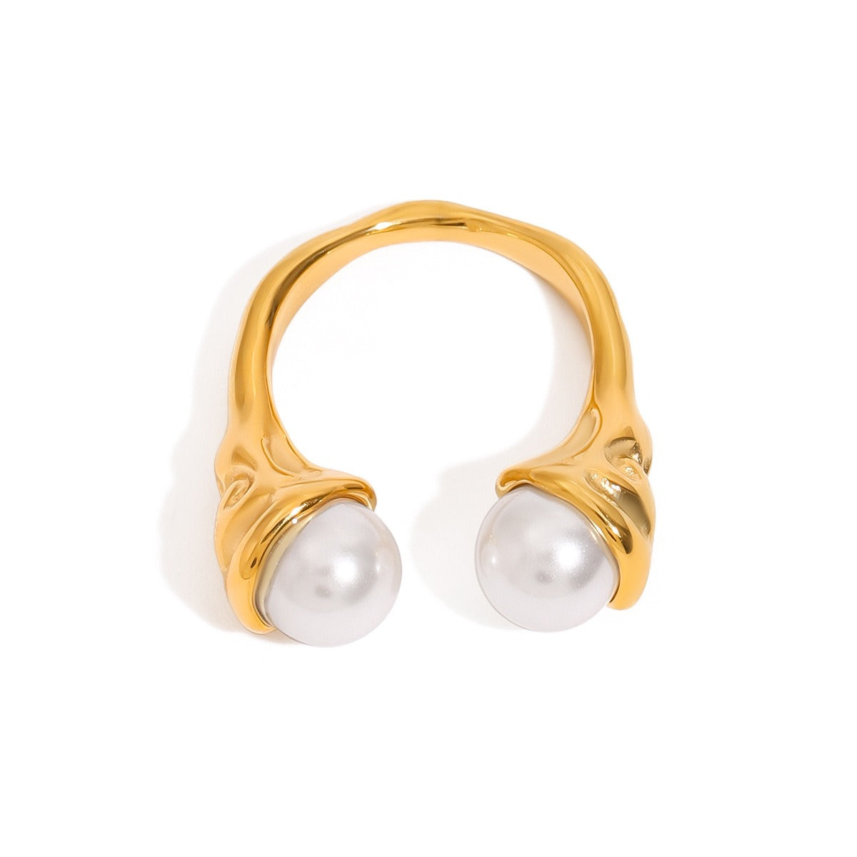 18K gold inlaid pearls exquisite design open ring