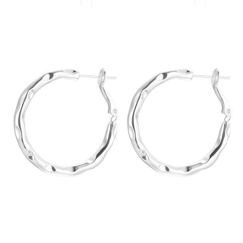 925 Silver Needle Minimalist Plain Hoop Irregular Earrings Light Luxury High-End Niche Earrings Exquisite Versatile Everyday Earrings