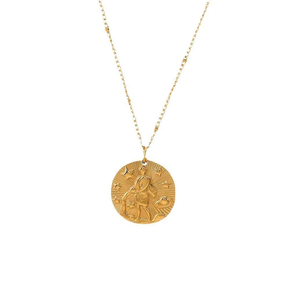 18K Gold Zodiac Titanium Steel Necklace