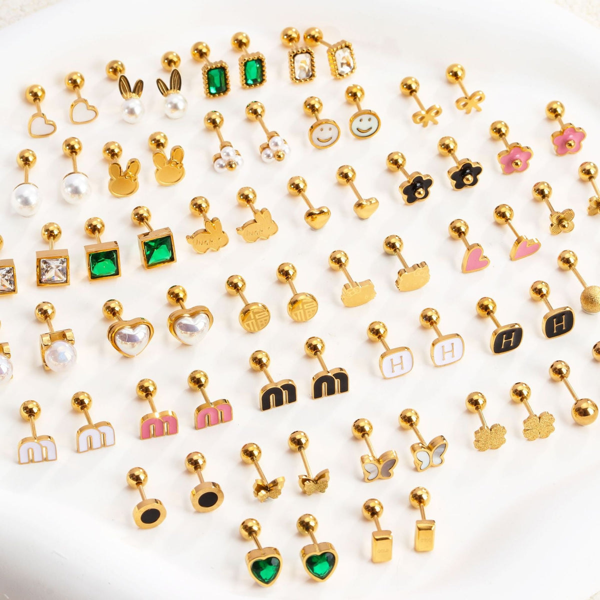 18K gold geometric inlaid gemstone design trendy personality earrings