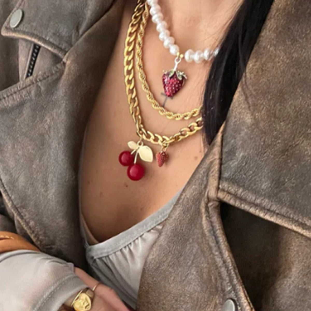 18K Gold Cherry Shaped Design Beautiful Unique Necklace