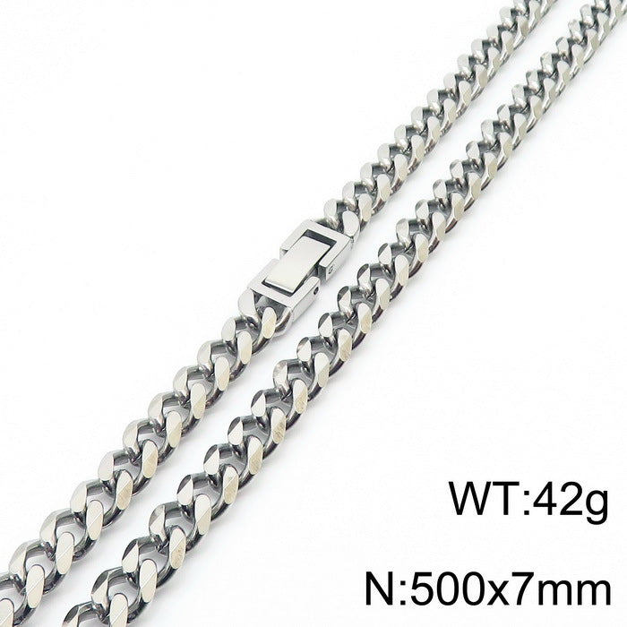 Polished Stainless Steel Cuban Chain Necklace