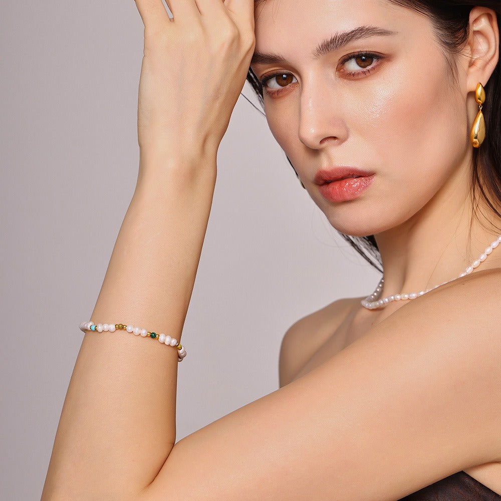 18K gold pearl with round bead design classic fashion bracelet