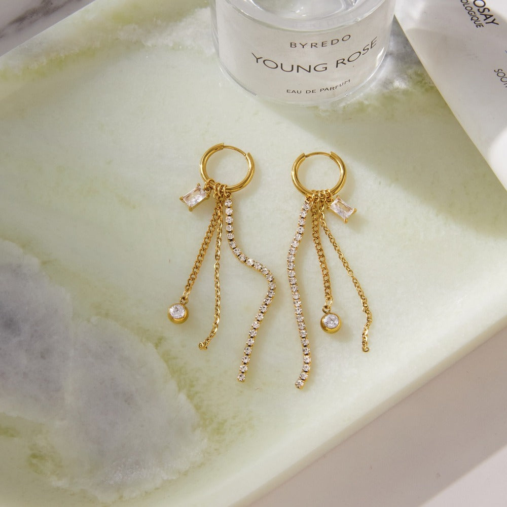Zircon Tassel Drop Earrings